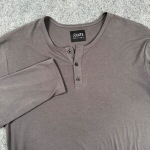 Cuts Split Hem Shirt Large Gray Long Sleeve Henley 1/4‎ Button Stretch Men's